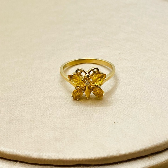 EUC Gold Natural Citrine & Diamond Butterfly Ring - Picture 9 of 12